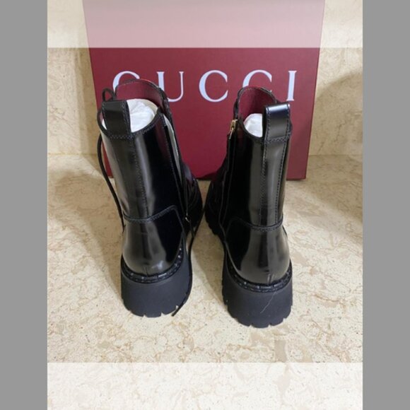Gucci Thea Leather Web Combat Booties (Fit runs Small) Order Size Up (10B/40EU) - Picture 4 of 6